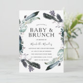 Navy Black Grey Wreath Baby & Brunch Baby shower Kaart (Staand voorkant)