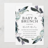 Navy Black Grey Wreath Baby & Brunch Baby shower Kaart (Voorkant / Achterkant)