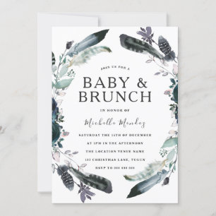 Navy Black Grey Wreath Baby & Brunch Baby shower Kaart