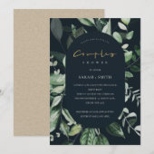 Navy Black Leafy Capsule Couples Shower Invite Bedankkaart (Voorkant / Achterkant)