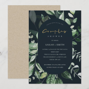 Navy Black Leafy Capsule Couples Shower Invite Bedankkaart