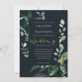 Navy Black Leafy Capsule Foliage Wedding Invite Bedankkaart (Voorkant)