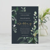 Navy Black Leafy Capsule Foliage Wedding Invite Bedankkaart (Staand voorkant)