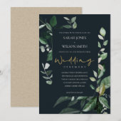 Navy Black Leafy Capsule Foliage Wedding Invite Bedankkaart (Voorkant / Achterkant)
