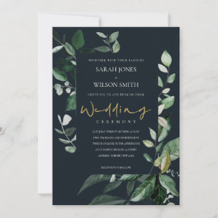 Navy Black Leafy Capsule Foliage Wedding Invite Bedankkaart