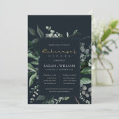 Navy Black Leafy Fauna Rehearsal Dinner Invite Bedankkaart (Staand voorkant)