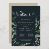 Navy Black Leafy Fauna Rehearsal Dinner Invite Bedankkaart (Voorkant / Achterkant)