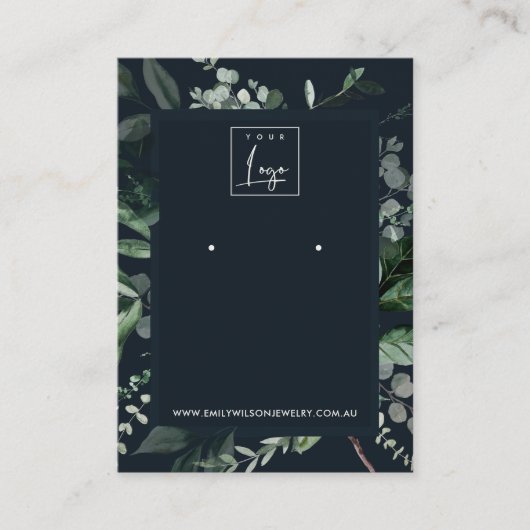 Navy Black Leafy Lijst Fauna Earning Display Logo Visitekaartje (Voorkant)