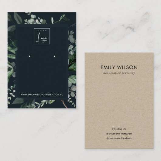 Navy Black Leafy Lijst Fauna Earning Display Logo Visitekaartje (Voorkant / Achterkant)