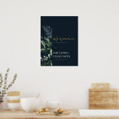 Navy Black Leafy Tropical Foliage Weduwen Welkom Poster (Keuken)