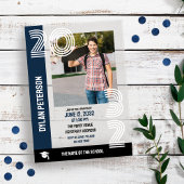 Navy Black Multiline Font Foto's Afstudeerfeest Acryl Uitnodigingen