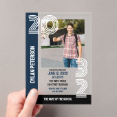 Navy Black Multiline Font Foto's Afstudeerfeest Acryl Uitnodigingen (Insitu (Draagbaar))