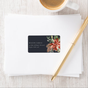 Navy Black Poinsettia Bunch-kerstpijnadres Etiket
