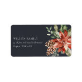 Navy Black Poinsettia Bunch-kerstpijnadres Etiket (Voorkant)