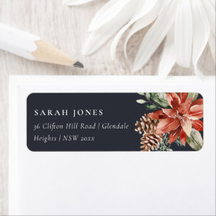 Navy Black Poinsettia Merry Kerstpine Adres Etiket