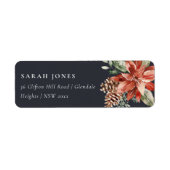 Navy Black Poinsettia Merry Kerstpine Adres Etiket (Voorkant)