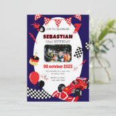 Navy & Black Race Verjaardag Uitnodiging-Custom Fo Kaart (Staand voorkant)