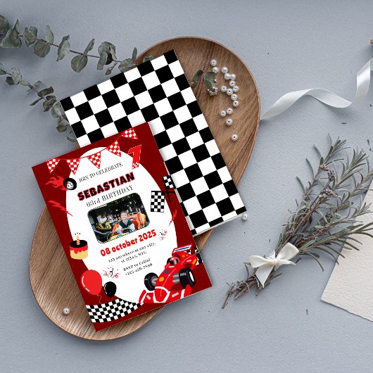 Navy & Black Race Verjaardag Uitnodiging-Custom Fo Kaart