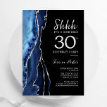 Navy Black Silver Agate Surprise 30e verjaardag Kaart<br><div class="desc">Navy blauw,  zwart en zilveren agaat verrassing 30e verjaardag uitnodiging. Elegant modern design met koningsblauwe waterverf agaat marmeren geode achtergrond,  faux glitter silver en typografie script lettertype. Trendy uitnodigingskaart perfect voor een stijlvol vrouwenfeest. Gedrukte Zazzle-uitnodigingen of direct downloadbare digitale afdrukbare sjabloon.</div>