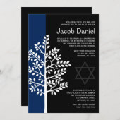 Navy Black Tree of Life Bar Mitzvah Invitations Kaart (Voorkant / Achterkant)