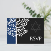 Navy Black Tree of Life Bar Mitzvah RSVP (Staand voorkant)