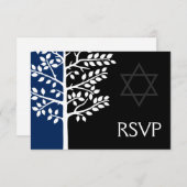 Navy Black Tree of Life Bar Mitzvah RSVP (Voorkant / Achterkant)