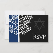 Navy Black Tree of Life Bar Mitzvah RSVP Kaartje (Voorkant)