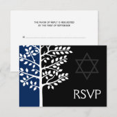 Navy Black Tree of Life Bar Mitzvah RSVP Kaartje (Voorkant / Achterkant)