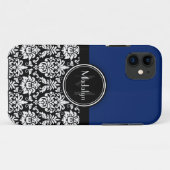 Navy Black White Damask Monogram Letter Case-Mate iPhone Case (Achterkant (horizontaal))