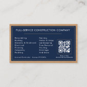 Navy Blau Algemene Aannemer QR Code Hout Visitekaartje (Achterkant)