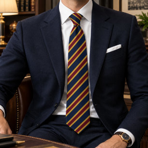 Navy Blau Bourgondië Goud Preppy Streep Stropdas