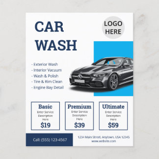 Navy Blau Car Wash Services Promotie Flyer