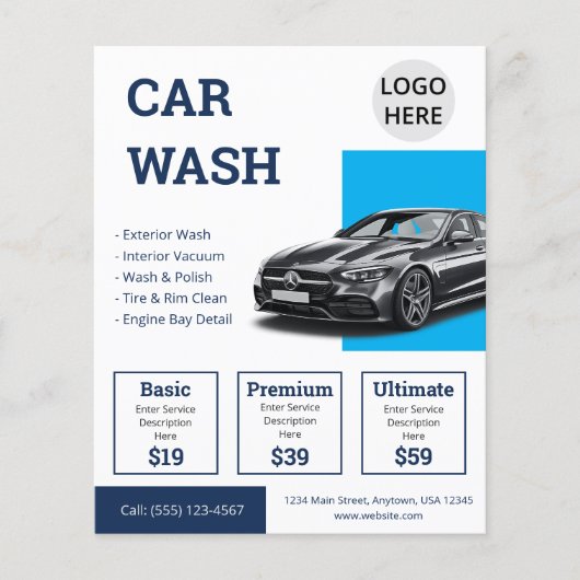 Navy Blau Car Wash Services Promotie Flyer (Voorkant)