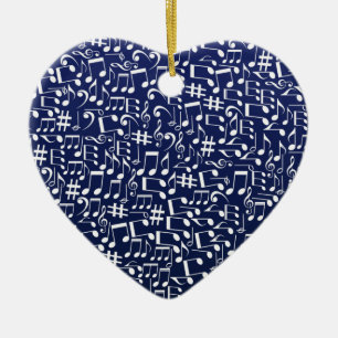 Navy Blau Cobaltblauw Witte Dansende Muzieknoten Keramisch Ornament