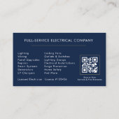 Navy Blau Elektricien QR Code Modern Visitekaartje (Achterkant)
