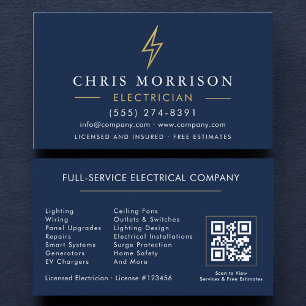 Navy Blau Elektricien QR Code Modern Visitekaartje
