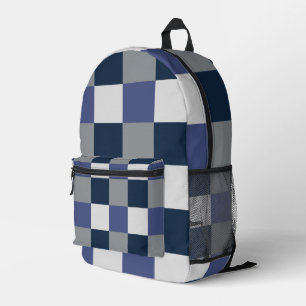 Navy Blau Grijs Wit Schachbrett Motief Bedrukte Rugzak