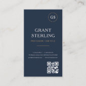 Navy Blau Logo QR Code Modern Professioneel Visitekaartje (Voorkant)