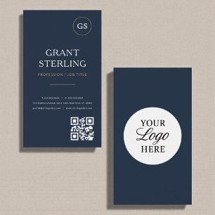 Navy Blau Logo QR Code Modern Professioneel Visitekaartje