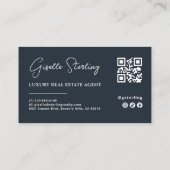 Navy Blau Minimalistisch Script QR Code Visitekaartje (Achterkant)