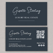 Navy Blau Minimalistisch Script QR Code Visitekaartje