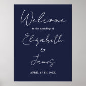Navy Blau Minimalistisch Script Trouw Welkom Bord Poster (Voorkant)