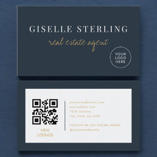 Navy Blau Onroerend Goed Agent Logo QR Code Visitekaartje