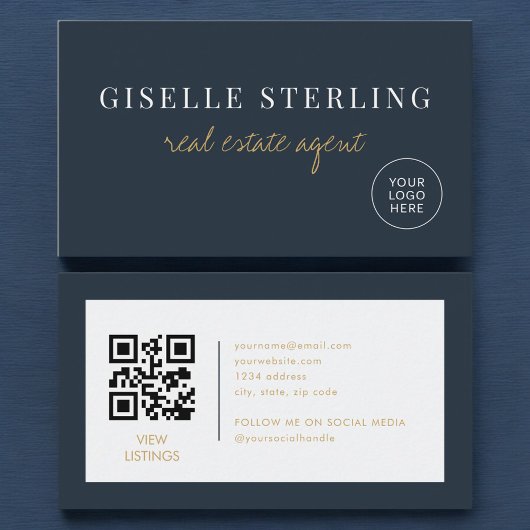 Navy Blau Onroerend Goed Agent Logo QR Code Visitekaartje