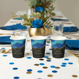 Navy Blau Teal Goud Glitter Abstract Waterverf  Papieren Bekers