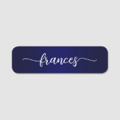 Navy Blau Verlopende Handgeschreven Script Naamplaatje (Voorkant)