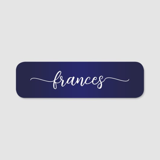 Navy Blau Verlopende Handgeschreven Script Naamplaatje (Voorkant)