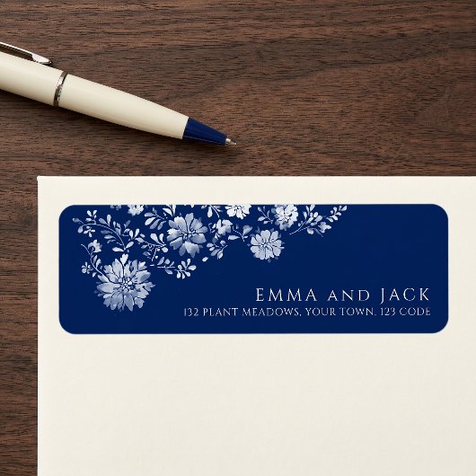 Navy Blau Watercolor Bloem Retouradres Label