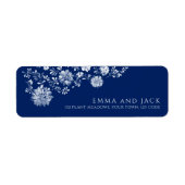 Navy Blau Watercolor Bloem Retouradres Label (Voorkant)