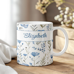 Navy Blau Watercolor Wilde Bloemen Klaproos Aangep Koffiemok